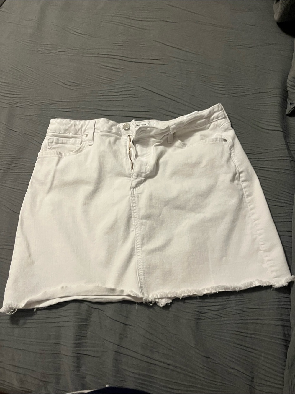 Just Black White Denim Mini Skirt with Frayed Hem